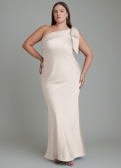 Azazie Yuanna Robes de demoiselle d'honneur Robe Sirène en Satin extensible Asymétrique Albâtre Blanc image8