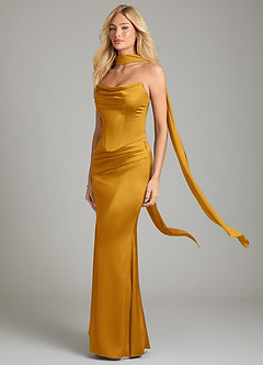 Azazie Sorrel Bridesmaid Dresses Butterscotch Mermaid Strapless Stretch Satin Convertible Dress image1