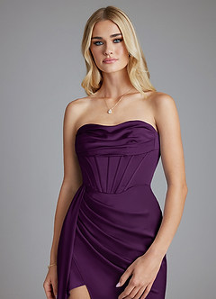 Azazie Amyra Bridesmaid Dresses Grape Mermaid Off the Shoulder Stretch Satin Convertible Dress image8