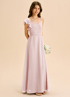 Azazie Kelsea Junior Vestido de Rosa Rubor de Gasa de Corte en A con Volante image5