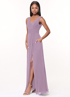 Azazie Karina Bridesmaid Dresses Wisteria A-Line Pleated Chiffon Dress image3