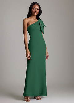 Azazie Yuanna Vestidos de damas de honor Vestido de Verde Oscuro de Gasa de Corte Sirena con Hombro unilateral image4