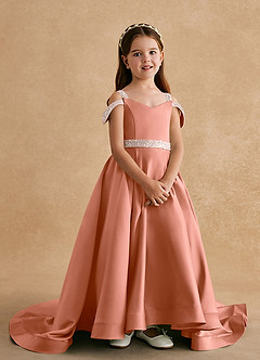 Azazie Jodi Robe Demoiselle D'honneur Fillette Robe Trapèze en Mat Satiné Mai Tai image4