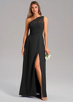 Azazie Phaedra Jurken voor bruidsmeisjes Jurk van Chiffon met A-Lijn One-Shoulder Zwart image9