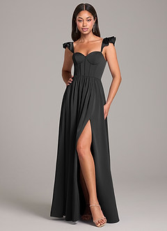 Azazie Denisse Bridesmaid Dresses Black A-Line Ruched Stretch Satin Dress image5