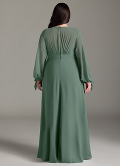Azazie Matilda Bridesmaid Dresses Eucalyptus A-Line Long Sleeve Chiffon Dress image10