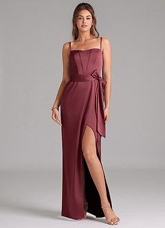 Azazie Jamie Jurken voor bruidsmeisjes Converteerbaar Jurk van Stretch Satijn met A-Lijn Strapless Merlot image8
