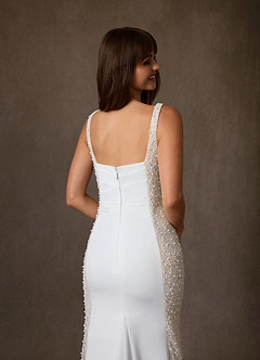 Azazie Shauna Wedding Dresses Diamond White Champagne Sheath Square Neckline Crepe Back Satin Dress image6