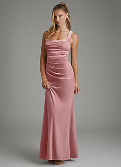 Azazie Agustina Vestidos de damas de honor Vestido Rosa Polvorienta de terciopelo de Corte Sirena con Corsé image1