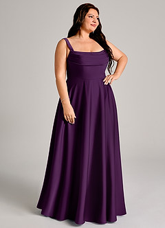 Azazie Shaude Bridesmaid Dresses Grape A-Line Pleated Stretch Satin Dress image10