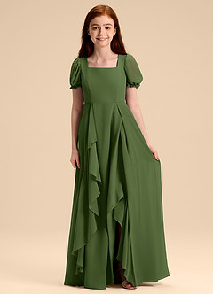 Azazie Priya Junior Olive A-Line Blouson Chiffon Dress image1