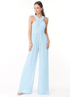 Azazie Berdie Bridesmaid Dresses Sky Blue Halter Chiffon Jumpsuit image1
