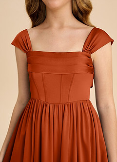 Azazie Hattie Junior Paprika A-Line Pleated Stretch Satin Dress image9