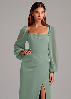 Azazie Brixley Bridesmaid Dresses Silver Sage Mermaid Long Sleeve Chiffon Dress image7