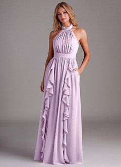 Azazie Avary Bridesmaid Dresses Frosted Lilac A-Line Pleated Chiffon Dress image4