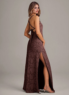 Azazie Aliza Final Sale Espresso A-Line Floral Burnout Dress image5