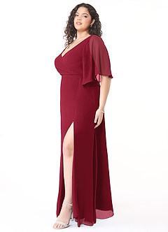 Azazie Cierra Robes de demoiselle d'honneur Robe Trapèze en Mousseline de soie Col en V Bourgogne image11