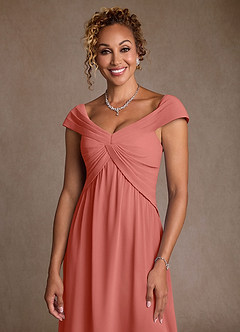 Azazie Myrtle Mother of the Bride Dresses Salmon Pink A-Line Pleated Chiffon Dress image5