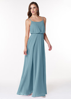 Azazie Lupe Bridesmaid Dresses Moody Blue A-Line Scoop Blouson Chiffon Dress image4