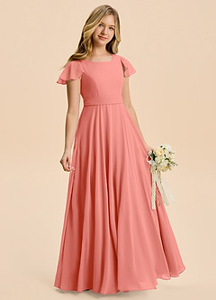 Azazie Cady Junior A-Linie Plissee Chiffon Kleid Lachsrosa image3