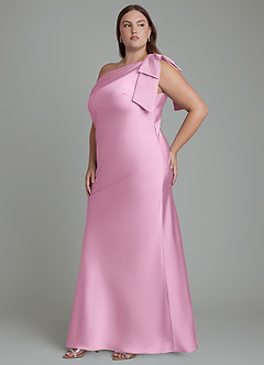 Azazie Yuanna Bridesmaid Dresses Candy Pink Mermaid One Shoulder Stretch Satin Dress image12