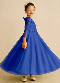 Azazie Precious Flower Girl Dresses Royal Blue A-Line Lace Tulle Dress image3