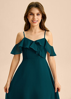 Azazie Kamilla Junior Abito A-Line in Chiffon a Spalla Scoperta Pino image7