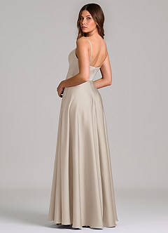 Azazie Amani Bridesmaid Dresses Frost A-Line Pleated Stretch Satin Dress image2