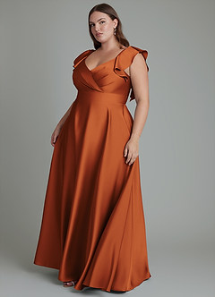 Azazie Leilani Bridesmaid Dresses Cinnamon A-Line Ruched Stretch Satin Dress image15