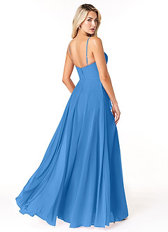 Azazie Emerald Bridesmaid Dresses Blue Jay A-Line Ruffled Chiffon Dress image3