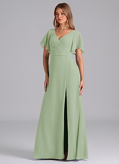 Azazie Ambrosia Bridesmaid Dresses Dusty Sage A-Line Pleated Chiffon Dress image1