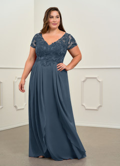 Azazie Dunja Brudens mor kjoler A-Line V-hals blonde Chiffon Gulv-længde Kjole image9