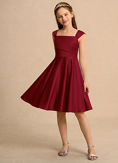 Azazie Budle Girls Formal Flower Girl Dresses Burgundy A-Line Pleated Matte Satin Dress image3