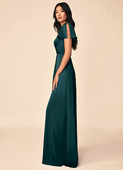 Azazie Soren Bridesmaid Dresses Pine A-Line Pleated Stretch Satin Dress image3