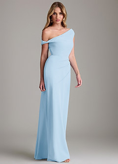 Azazie Emerson Robes de demoiselle d'honneur Robe Fourreau en Mousseline de soie Épaule décolletée Bleu Ciel image5