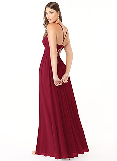 Azazie Aaida Brautjungfernkleider A-Linie Korsett Chiffon Kleid Burgunderrot image5