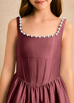 Azazie Enid Girls Formal Blumenmädchenkleider A-Linie Mit Perlen Stretch-Satin Kleid Merlot image6