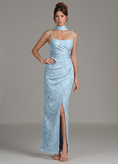 Azazie Calandra Bridesmaid Dresses Sky Blue Sheath Pleated Floral Burnout Dress image5