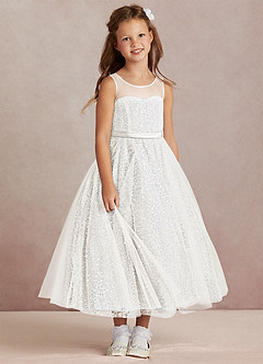 Azazie Siwa Flower Girl Dresses Ivory A-Line Beaded Tulle Dress image2