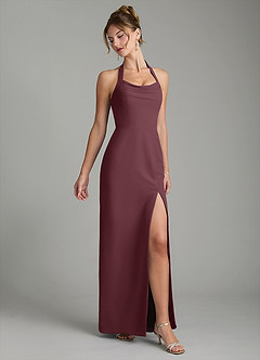 Azazie Arnelle Bridesmaid Dresses Sangria Sheath Pleated Chiffon Dress image3