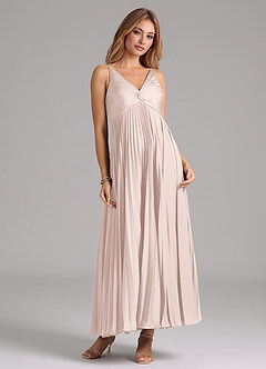 Azazie Raychelle Bridesmaid Dresses Blushing Pink A-Line Pleated Stretch Satin Dress image5