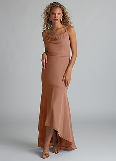 Azazie Summer Jurken voor bruidsmeisjes Jurk van Chiffon met Zeemeermin Schop cowl Bronzeertint image1
