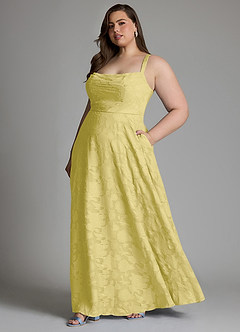 Azazie Shaude Brautjungfernkleider A-Linie Plissee Blumen-Burnout Kleid Kanarienvogel image14