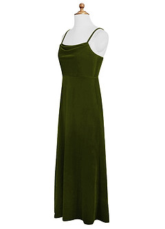 Azazie Solange Junior Olive A-Line Velvet Dress image9