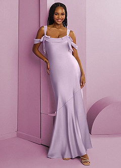 Barbie ♥ Azazie Bridesmaid Dresses Frosted Lilac Sheath Pleated Stretch Satin Dress image1