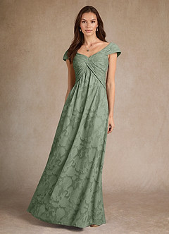 Azazie Myrtle Mother of the Bride Dresses Matcha A-Line Pleated Floral Burnout Dress image4