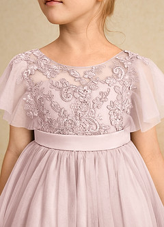 Azazie Queenie Flower Girl Dresses Blushing Pink A-Line Lace Dress image4