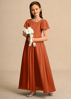 Azazie Lilia Girls Formal Flower Girl Dresses Burnt Orange A-Line with Sleeves Chiffon Dress image3