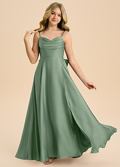 Azazie Bear Junior Abito A-Line in Raso Elasticizzato Scollo a Cuore Matcha image1