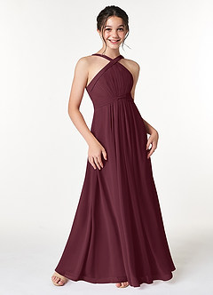 Azazie Anthea Junior Plissee Chiffon Kleid Cabernetrot image3